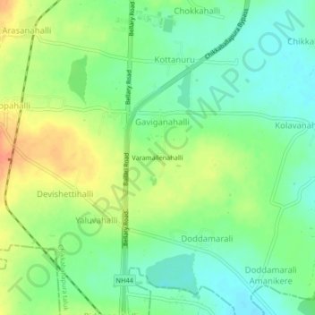 Varamallenahalli topographic map, elevation, terrain