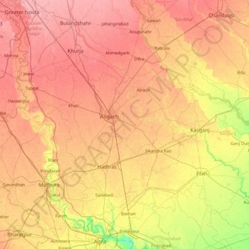 Aligarh topographic map, elevation, terrain