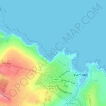 Killiedraught Bay topographic map, elevation, terrain