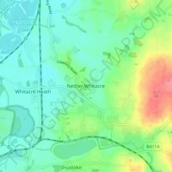 Nether Whitacre topographic map, elevation, terrain