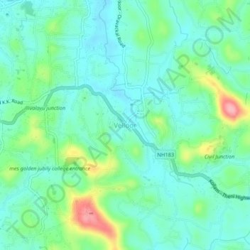 Velloor topographic map, elevation, terrain
