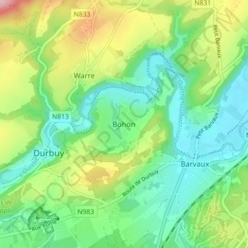 Bohon topographic map, elevation, terrain