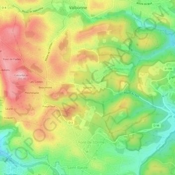 Maures topographic map, elevation, terrain