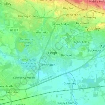 Leigh topographic map, elevation, terrain