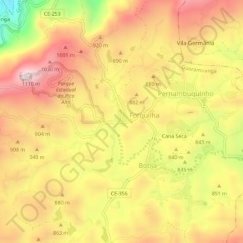 Guarajá topographic map, elevation, terrain