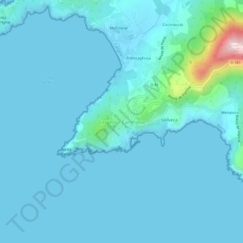 Cargèse topographic map, elevation, terrain