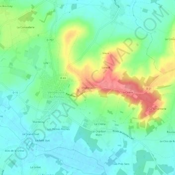 Chatenais topographic map, elevation, terrain