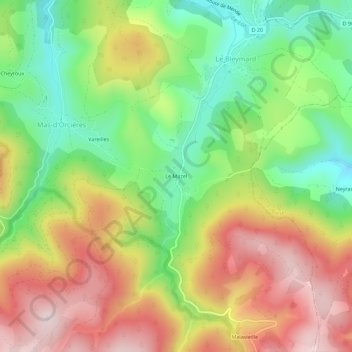 Le Mazel topographic map, elevation, terrain