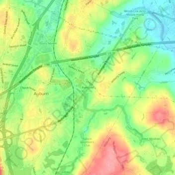 Pondville topographic map, elevation, terrain