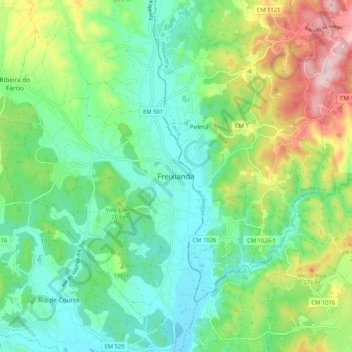 Freixianda topographic map, elevation, terrain