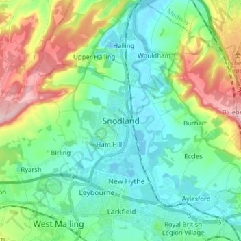 Snodland topographic map, elevation, terrain