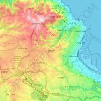 El Biar topographic map, elevation, terrain