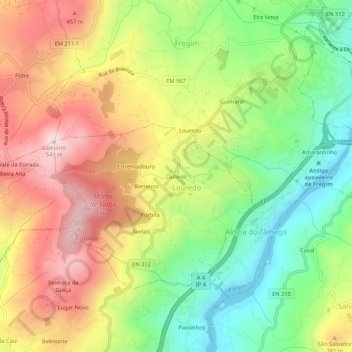 Outeiro topographic map, elevation, terrain