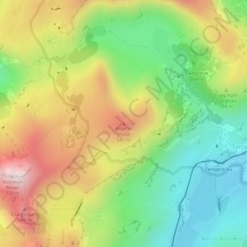 Moel Yr Hydd topographic map, elevation, terrain