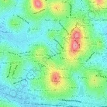 Kikandwa topographic map, elevation, terrain