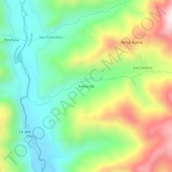 Samanga topographic map, elevation, terrain