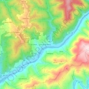 Casal da Misarela topographic map, elevation, terrain