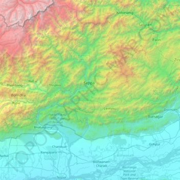 East Kameng topographic map, elevation, terrain
