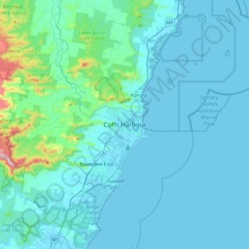 Coffs Harbour topographic map, elevation, terrain