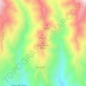 Tres Cerros topographic map, elevation, terrain