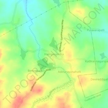 Hampasandra topographic map, elevation, terrain