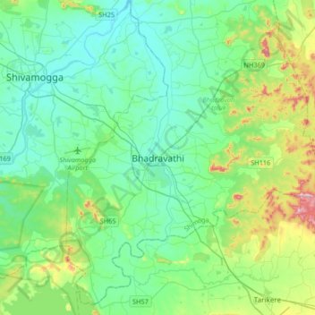 Bhadravathi topographic map, elevation, terrain