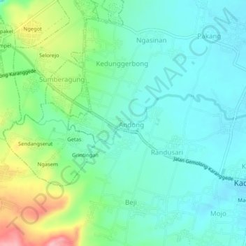 Randusari topographic map, elevation, terrain