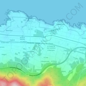 O Tombín topographic map, elevation, terrain