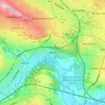 Esholt topographic map, elevation, terrain