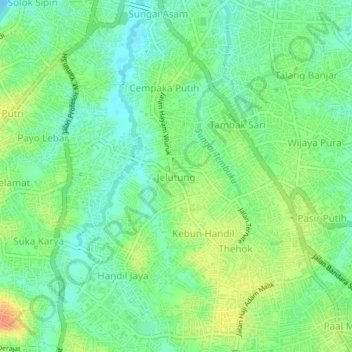 Jelutung topographic map, elevation, terrain