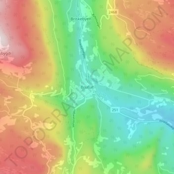 Bruflat topographic map, elevation, terrain