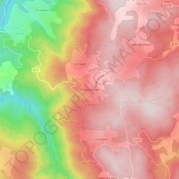 Charbounouze topographic map, elevation, terrain