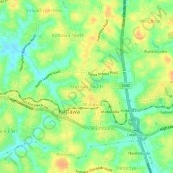 Kottawa South topographic map, elevation, terrain