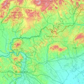Nógrád vármegye topographic map, elevation, terrain