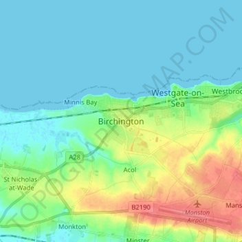 Birchington topographic map, elevation, terrain