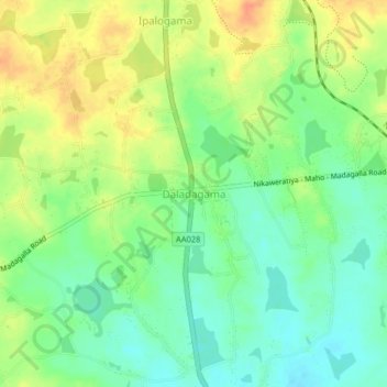 Daladagama topographic map, elevation, terrain