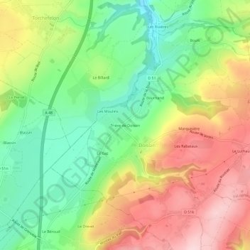 Triève de Doissin topographic map, elevation, terrain