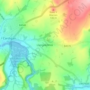 Llangoedmor topographic map, elevation, terrain