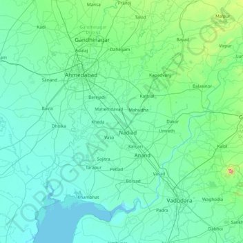 Kheda topographic map, elevation, terrain