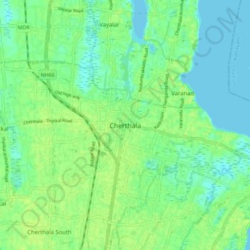 Cherthala topographic map, elevation, terrain