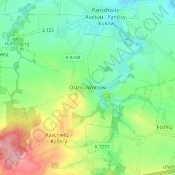 Ostro - Wotrow topographic map, elevation, terrain