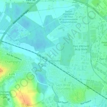 Les Marais de Courcelles topographic map, elevation, terrain