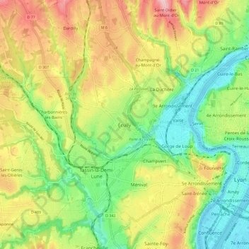 Écully topographic map, elevation, terrain