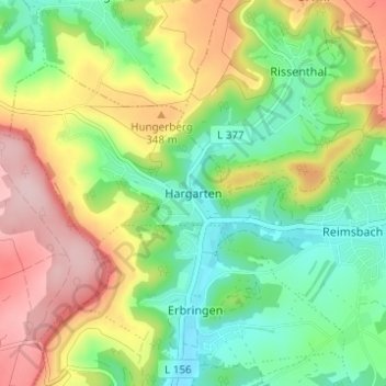 Hargarten topographic map, elevation, terrain