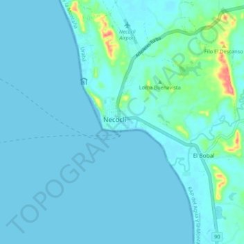 Necoclí topographic map, elevation, terrain