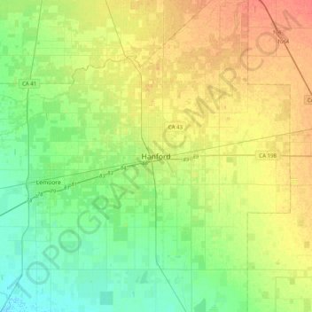 Hanford topographic map, elevation, terrain