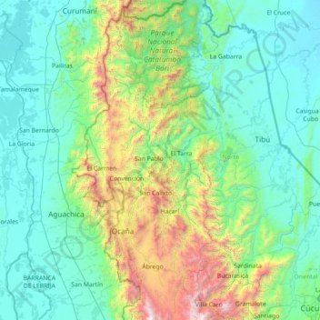 Teorama topographic map, elevation, terrain