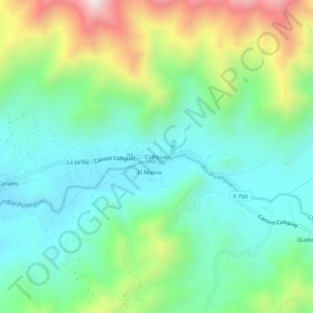 Colliguay topographic map, elevation, terrain