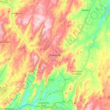 Trancoso topographic map, elevation, terrain