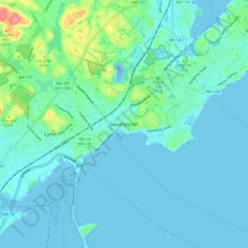 Swampscott topographic map, elevation, terrain